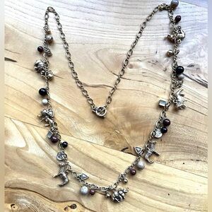 African Safari Charm Necklace with Genuine Stones Elephant Zebra Tiger